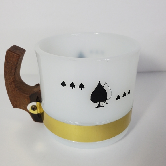 Siesta Ware Vintage 4 Coffee Cups Wooden Handles Poker Playing Cards Bar Ware - Picture 4 of 8